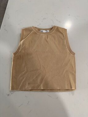 Zara crop Sleeveless Knit Tank Top in Beige